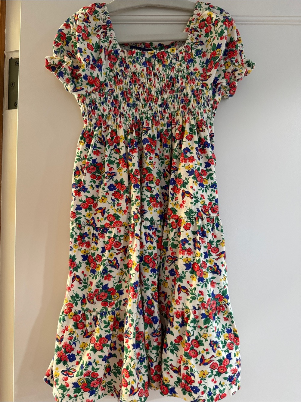 Polo by Ralph Lauren White Dress with Red, Blue & Green Floral Print